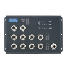 8 x D-code+ 2 x X-code, unmanaged PoE M12 Ethernet Switch